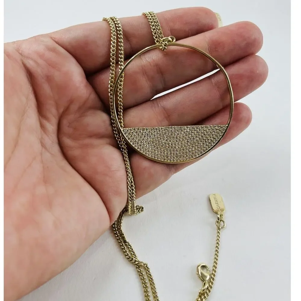 Lisa Freede Gold Micro Pave Eclipse Long Necklace Pendant Disc Celebrity Jewelry